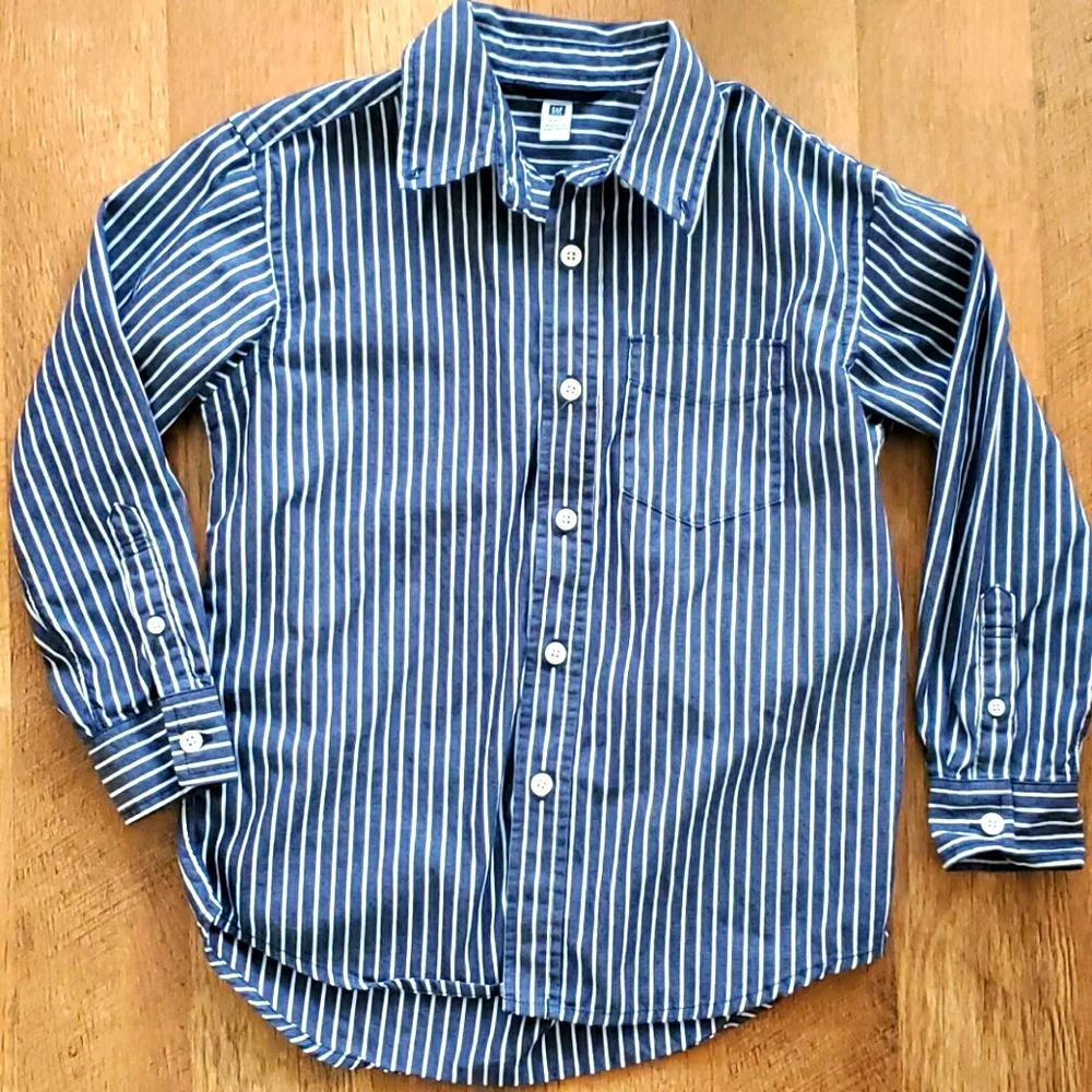GAP Boys Blue Striped‎ Long Sleeve Buttondown Shirt Size 6-7